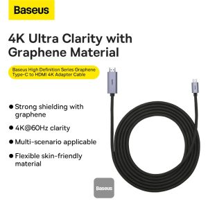 48 WKGQ010201 Baseus High Definition Series Graphene Type-C to HDMI 4K Adapter Cable 3m Black