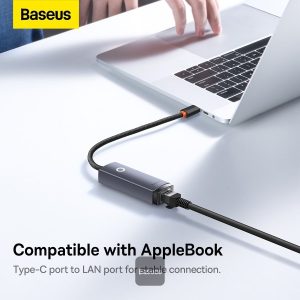 Baseus Lite Series Ethernet Adapter Type-C to RJ45 LAN Port (100Mbps Aluminum Alloy) Grey