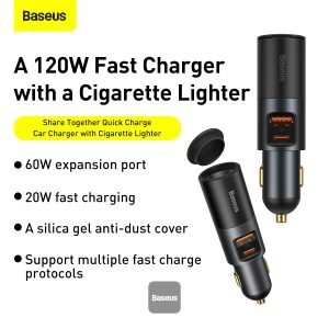 Baseus Share Together Fast Charge Car Charger with Cigarette Lighter Expansion Port U+C 120W