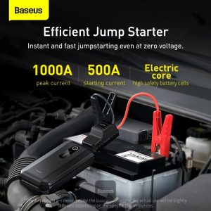 Baseus Super Energy Air Car Jump Starter Built-in 10000mAh Power Bank 1000A Max Peak Current 12V Car Jump Starter (Up to 4.0L Gas, 2.5L Diesel Engines) Emergency Portable Phone Charger Black