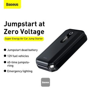 Baseus Super Energy Air Car Jump Starter Built-in 10000mAh Power Bank 1000A Max Peak Current 12V Car Jump Starter (Up to 4.0L Gas, 2.5L Diesel Engines) Emergency Portable Phone Charger Black