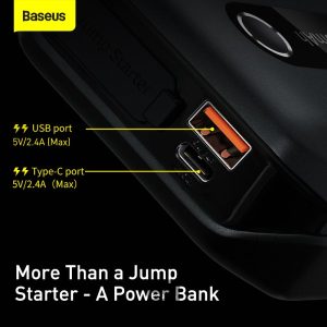 Baseus Super Energy Air Car Jump Starter Built-in 10000mAh Power Bank 1000A Max Peak Current 12V Car Jump Starter (Up to 4.0L Gas, 2.5L Diesel Engines) Emergency Portable Phone Charger Black