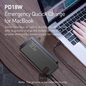 Baseus Adaman Metal Digital Display Quick Charge Power Bank 20000mAh 22.5W Black Overseas Edition With Simple Series Charging Cable USB to Type-C 3A 0.3m Black