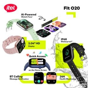 itel Smart Watch Fit O20 2.04" HD Display IP68 AI-Powered Blue
